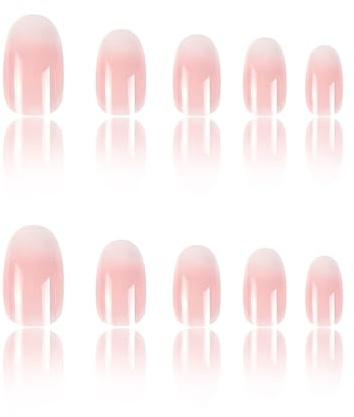 KGDUYC Unghie finte - 24 pcs Press on Nails Corta Finte Nails Rosa Bianco Ombré Acrilico Unghie Finte con Disegni Lucide Artificiali Pressa Da Applicare, Set di Unghie Da Donna