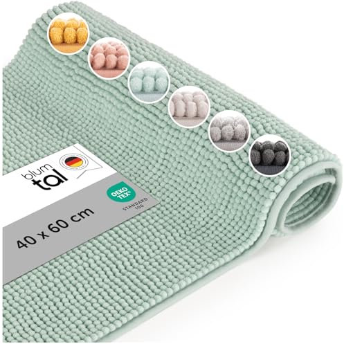 Blumtal Alfombra Baño Secado Rapido Chenille - 40x60 cm Alfombrilla Baño Antideslizante - Certificado Oeko-Tex - Alfombrilla Ducha Lavable Bathroom Mat Bath Mat - Tapete WC Azul Opal