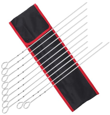 BESPORTBLE Kit de Herramientas para Barbacoa de 12 Piezas: Brochetas de Acero Inoxidable para Kebabs Palillos para Asar Reutilizables Bolsa de Almacenamiento para Cocinar al Aire