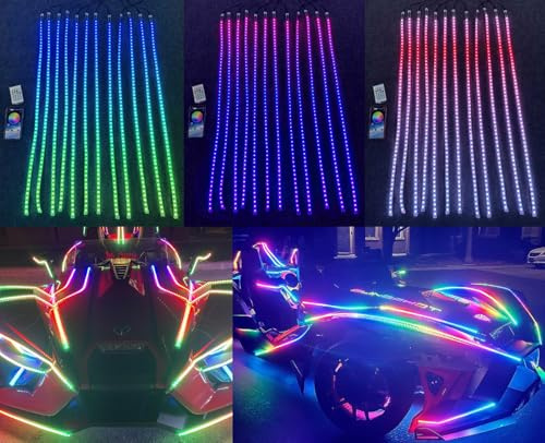 FIJVKNXY 12PCS RGB Dream Color Chasing LED Light Strips for Polaris Slingshot, 4FT Single Row Addressable Flowing LED Kit with App & Remote, IP68 Waterproof Lighting for Golf Cart, Ryker, Spyder, Bike
