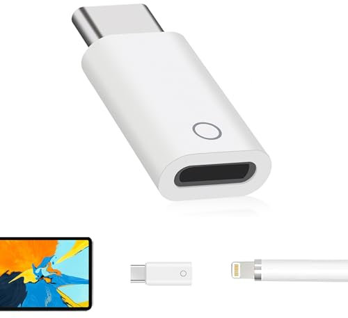 Adaptador USB C para Apple Pencil 1ª Generación, Adaptador de Carga y Emparejamiento Bluetooth, Conector Macho a Hembra USB-C a Lightning para iPad 10ª Generación, Diseño Compacto y Portátil