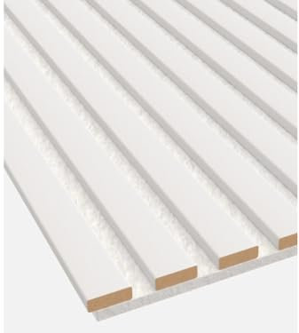 HPFloor Akustikpaneele Holz 240x60 weiß, Wandpaneele weiß feuchtraumgeeignet, Wandverkleidung Holzpaneele folierte Lamellen Trend mit weißen Filz 19mm-4er Set