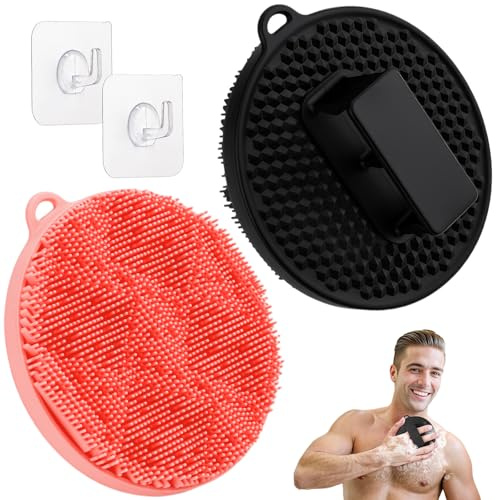 GEENOA Esponja corporal de silicona, 2 piezas, esponja de lufa higiénica de silicona con cerdas onduladas y mango antideslizante, limpiador de ducha duradero para exfoliación suave y espuma (negro +