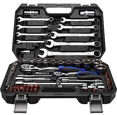 Juego de herramientas para mecánicos, tamaños de impulsión de 1/2, 1/4, 3/8, kit de herramientas de reparación de automóviles/hogares/llave de tubo mixta para reparación mecánica, bricolaje (color: