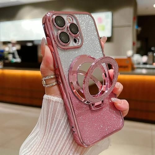 JZFDCLF Custodia con supporto a diamante glitterato per iPhone 15 14 13 16 Pro Max 11 12 Mini X Xr Xs 8 7 Plus Custodia con supporto ad anello sfumato, rosa, per iPhone 11