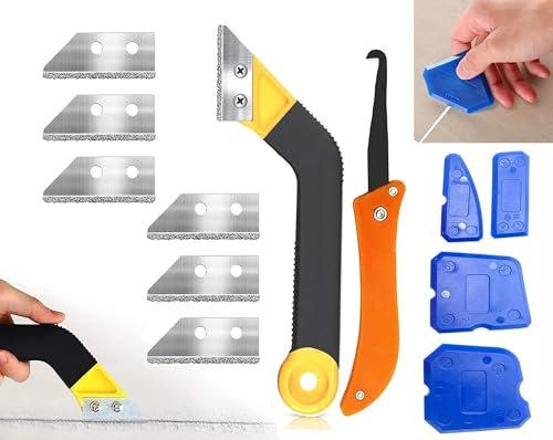 13 Stück Fugenkratzer Fliesen,Fliesenfugen Entfernen,Fliesenfugen-Handsäge,abgewinkelter Fugenreiniger,mit 7 Ersatzklingen für die Fliesenreinigung,Die Reinigung Bodenfliesen Badezimmer,Küche (1, 13)