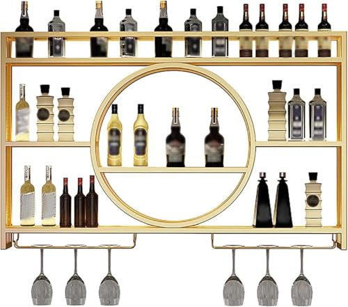 Wandmontierte Hausbar mit Metall-Weinregal und weihnachtlichen Weinflaschenhaltern, stilvolle Eckvitrine für Getränke, modernes goldenes Weinregal für Wanddekoration (Größe: 140 x 15 x 80 cm)