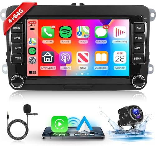 Hodozzy Android 4G+64G Autoradio für VW Jetta Passat Golf Beetle Tiguan Touran für Seat Altea für Skoda Polo Caddy mit CarPlay Android Auto Wireless, 7 Zoll Touchscreen mit Bluetooth Navi WiFi Kamera