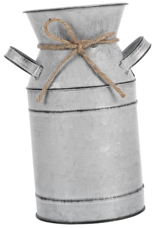 iplusmile Vaso Per Fiori in Metallo Zincato Stile Rustico Francese Contenitore Del Latte Vaso Decorativo Per Fiori Contenitore Floreale Argento Per Giardino