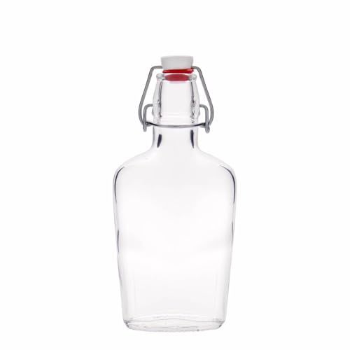 Flaschenland | 30x Flasche Fiaschetta 250ml | Flache Glasflasche mit Bügelverschluss | Ideal für selbstgemachte Spirituosen, Öle oder Saucen als Geschenk oder für zu Hause | Made in Italy