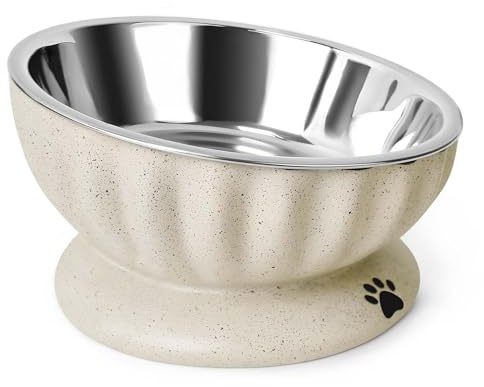 Cuenco para perros pequeños, cuencos extraíbles de acero inoxidable con base de resina, elevado e inclinado de 15°, cuenco de comida y agua para mascotas, cuenco de comida para mascotas de 15 onzas