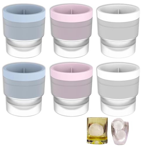 6Pcs Ice Ball Mould, Round Ice Cube Moulds for Drinks, Stackable Ice Balls for Whiskey, Cocktails and Coffee, Large Ice Cube Balls Mould with Easy Release Design, Blue Pink White Set