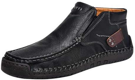 Zapatos de piel para hombre, hechos a mano, planos, mocasines, antideslizantes, zapatos con altura, transpirables, clásicos, de negocios, zapatos de conducir con cremallera, extraanchos, zapatos