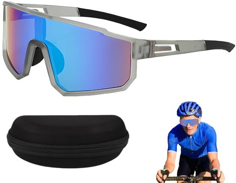 Jsleid Halkfria snabbglasögon, cykelglasögon, vindtäta cykelglasögon, sportsolglasögon för män och kvinnor, UV400, för MTB Rennrad Radfahren Ski Outdoorsport Laufen (Blå)