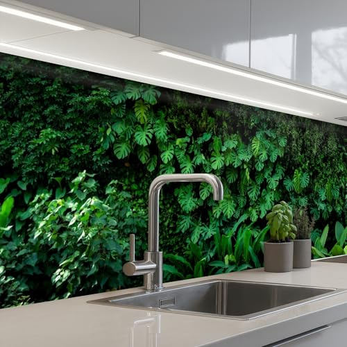 KitchenYeah© Credence Adhesive Pour Cuisine Panneau Mural Adhesif Fond De | 60x250 cm - Hotte Plaque Pvc Murale Peel And Stick Protege Mur Nature - Forêt - Vert - Monstera