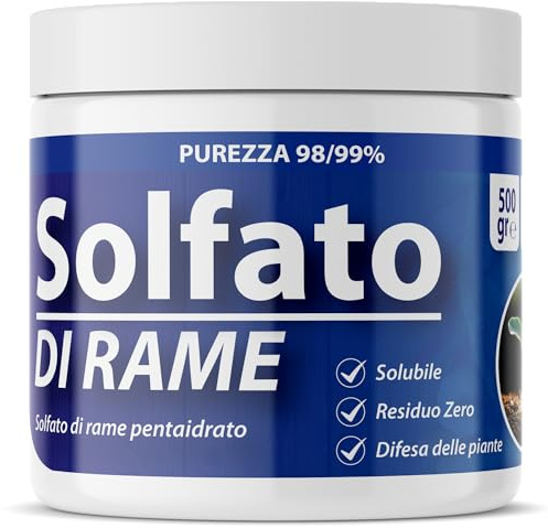 Sulfato de cobre | Abono inorgánico puro 98/99% | Cobre soluble 25% | Uso agrícola y orgánico | Residuo cero | Cobre Pentahidratado para huerto y jardín 500 gr