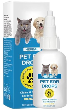 Miyanvuo Soluzione Detergente per Orecchie di Cani | Flacone 60ml Rimuove Il Cerume | Pulitore Auricolare per Cani | per Conigli, Gatti, Casa, Cortile, Giardino