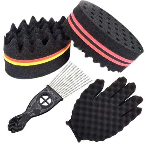 ARJDXDP 4 Cepillo de Esponja Pelo,Agujeros Grandes (15 mm) Esponja Afro Braid Style Dreadlock,cepillo de esponja ovalado para cabello rizado,cepillo de doble cara de doble uso con agujero