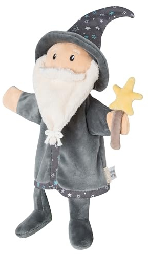 Sterntaler Handpuppe Zauberer aus weichem Flausch, Kinder- und Babyspielzeug, Kopf wattiert mit Polyesterwatte, mit Zauberstab, 36 × 27 × 7 cm – dunkelgrau