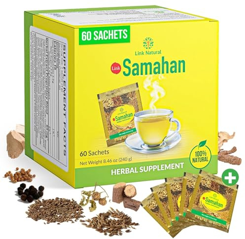 Samahan Ayurveda Ayurvedic Natural Herbal Tea 60 Sachets | 14 Natural Herbs Including Ginger, Black Pepper & More, Herbal Tea Bags - 60 Count