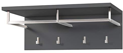 boho möbelwerkstatt Wandgarderobe Garderobe in Anthrazit, Maße 60 x 20 x 35 cm (BxHxT) mit Vier Kleiderhaken und Ablage (Anthrazit)