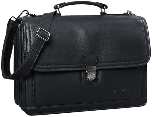 STILORD Thaddäus Vintage Aktentasche Lehrertasche Umhängetasche Leder Große Businesstasche mit 14 Zoll Laptop-Fach Dreifachtrenner Schloss und Schlüssel Farbe:schwarz
