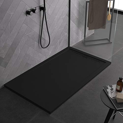 piatto doccia nero, design moderno, modello Oviedo, in pietra marmo e resina ad effetto ardesia, luxury, gelcoat, slim 3cm 70x130