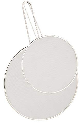 Relaxdays Set de 2 Tapas Antisalpicaduras Sartén, Tapadera, Pantalla con Mango, Acero Inoxidable, ø 25/33 cm, Plateado