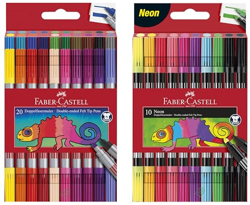 Faber-Castell 151109 - Juego de 10 rotuladores de doble fibra, color neón, 3x 10er Etui, neón, 1