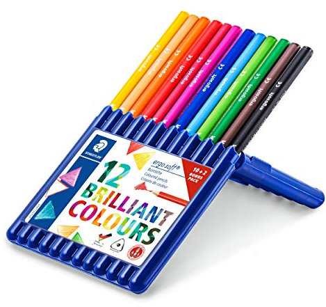 STAEDTLER ergosoft Buntstifte 157, ergonomische Dreikantform, intensive und kräftige Farben, weiche und bruchsichere Mine, Box mit 12 Farben, 157 SB12P