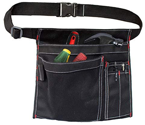 Cyleibe Tool Belt Pouch, 12OZ Multifunctional Canvas Waist Apron Tool Pocket Bags with Adjustable Belt Clip for Workshop Storage/Wood Working Tools/Screwdriver Pouch/Garden - Black