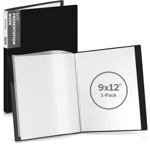 Dunwell Carnet de présentation 22,9 x 30,5 cm (noir), 24 pochettes en plastique, 48 pages pour documents de 22,9 x 30,5 cm ou A4, certificats, souvenirs, art pour enfants, classeur en polyéthylène