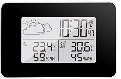 DBOATB Reloj Despertador con Estaciones meteorológicas Reloj de Mesa LED multifunción Reloj Despertador Digital Estación meteorológica Sensor inalámbrico Higrómetro Termómetro Pantalla Grande y rel