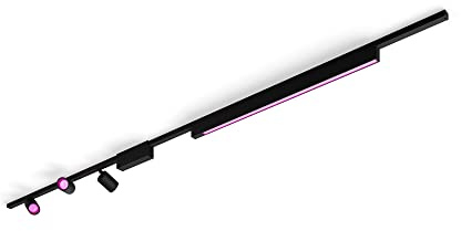 Philips Hue Perifo Railverlichting Plafond 3-spots en 1 Lichtbalk - Basisset - 1 en 1,5 Meter Rails - Wit en Gekleurd Licht - Dimbaar - Verbind met Bluetooth of Hue Bridge - Zwart