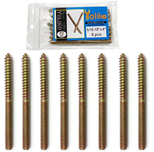 Yoliko 8 Pack 5/16-18 x 4 Inch Hanger Bolts 5/16-18 Double Headed Bolts 5/16 Wood Dowel Screw Self-Tapping Screw Hanger Bolts for Furniture Screws Double Screw Threaded Rods Bolt 100mm Length
