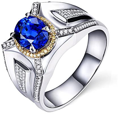 KnSam Echter Schmuck, Ring Solitär 18K Gelbgold, Verlobungsring Hochzeitsring Diamantring Saphir 2ct Klassischer Frau Ring mit Natürlicher Diamant Gr.57 (18.1)