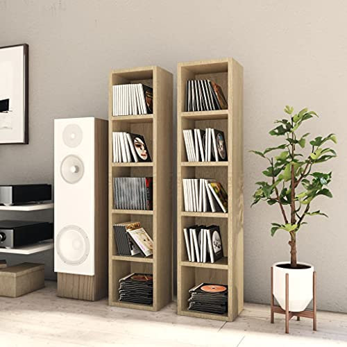 INLIFE CD-Regale 2 STK. Sonoma-Eiche 21x16x93,5 cm Holzwerkstoff,Braun,13KG,802699