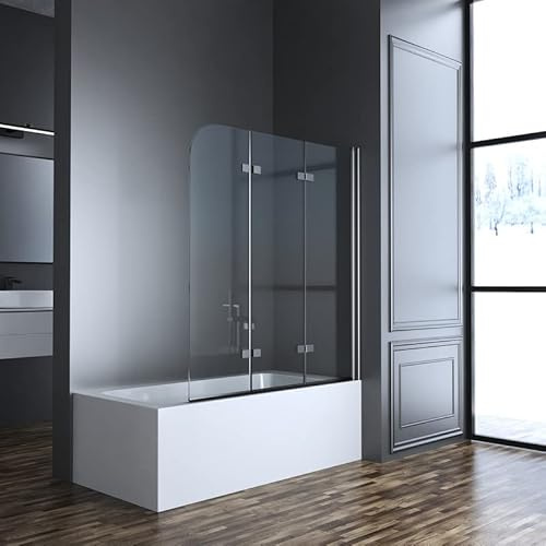Duschwand für Badewanne Schwarz 120x140cm 3-teilig Faltbar Duschabtrennung, Falttür Glas Duschtrennwand Badewannenwand, Badewannenaufsatz Faltwand mit 6mm ESG NANO Sicherheitsglas