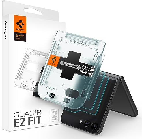 Spigen EZ Fit Schutzfolie [2P] für Samsung Galaxy Z Flip 5 | Displayschutz für das äußere Display, Gehärtetes Glas, inkl. Installationskit, Kristallklar, Kratzfest, Hüllenfreundlich, 9H