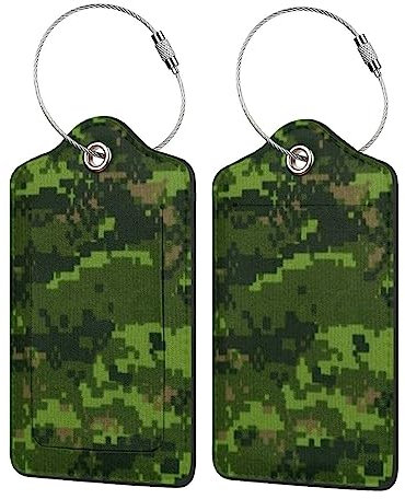 Green Army Digital Camouflage Gepäckanhänger PU Leder Kofferanhänger mit Edelstahlschlaufe und Namensausweis für Koffer Reisetasche