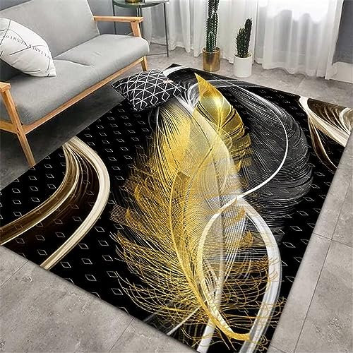 DJHWWD Teppich Wohnzimmer Rund Kinderteppich Jungen Teppichboden Gelbe Feder Streifenmuster Studie Mehrere Größen 80X160Cm Deko Wohnzimmer Gelb