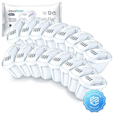 Aquafloow Cartuchos de Filtro de Agua 16 Piezas para Jarra Filtrante de Agua | Cartuchos de Filtro Compatibles con Dafi Unimax Aquaphor A5 Brita Maxtra+ Philips AWP212/10 | Reducción de Cal