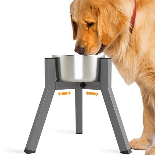 SHAINFUN Elevated Dog Bowl for Large Dogs, Gray Single Raised Dog Bowl Stand with Adjustable Width 7-10.6 Inches, 11 Tall Dog Food Bowl and Water Bowls Stand (Bowl not Included)