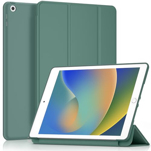 YLK Cover per iPad 9/8/7 Generazione, Custodia per iPad 10,2 Pollici 2021/2020/2019 Modello Cover con Auto Svegliati/Sonno (Verde scuro)