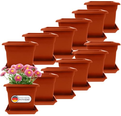SUSTANIA Pflanzkübel GroÃŸ AuÃŸen 12er Set - 40x40 Robuster Blumentopf, GroÃŸer Blumenkasten, Ãœbertopf Terracotta, Hoher Pflanzentopf für Garten & Terrasse