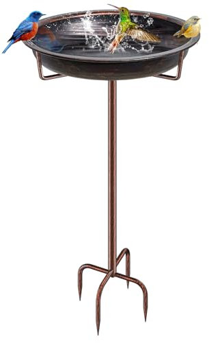 KHayRovies Vogeltränke Stehend, Vogelbad für Draußen Garten, Metall Vogelbecken Schüssel Wildvogeltränken Wassertränke, Wasserschale Frostsicher Vogelfutterspender für Vögel, 92x27cm (Retro Kupfer)
