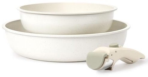 GiPP Set Pentole Induzione 3/5/11 Pezzi,Batteria Pentole Antiaderente con Manico Rimovibile,Lavastoviglie/Forno,Senza PFOA (White, 3PCS)