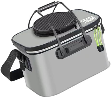 Harilla Faltbarer Angeleimer für Outdoor-Camping, mit Schultergurt, Behälter für lebende Fische, Stabiler Fischschutzeimer, Eva-Fischeimer, grau