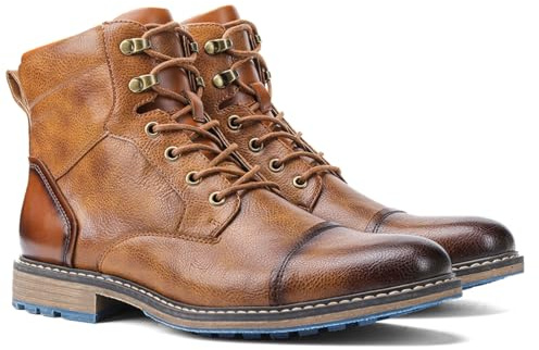 Harssidanzar Bottes de moto pour hommes habillées pour hommes,bottes décontractées,bottes de combat KM301EU,Brown,Taille 44