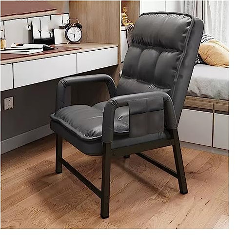 Moderner grauer Ledersessel mit verstellbarer Rückenlehne und Ottomane, ergonomischer Loungesessel mit hoher Rückenlehne, Einzelliegesessel mit dicker Polsterung, bequemer Rückenlehne für Wohnzimmer